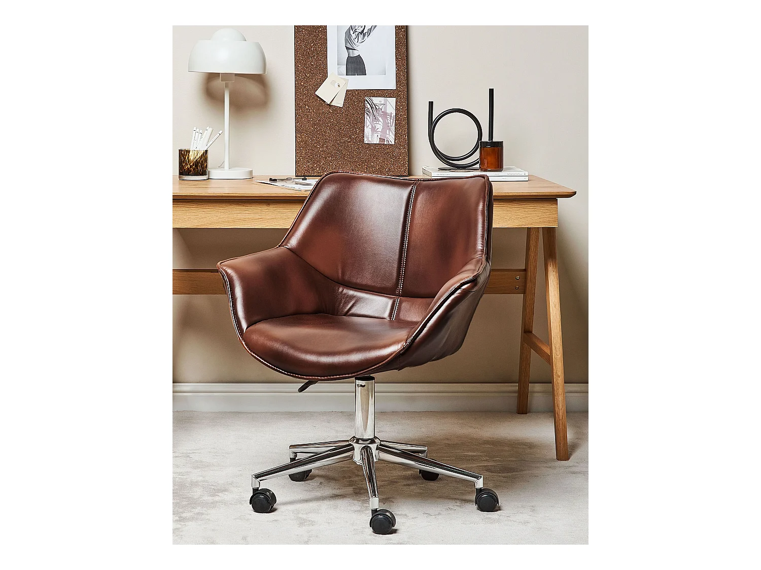 Chaise de bureau NEWDALE Cuir PU Marron foncé