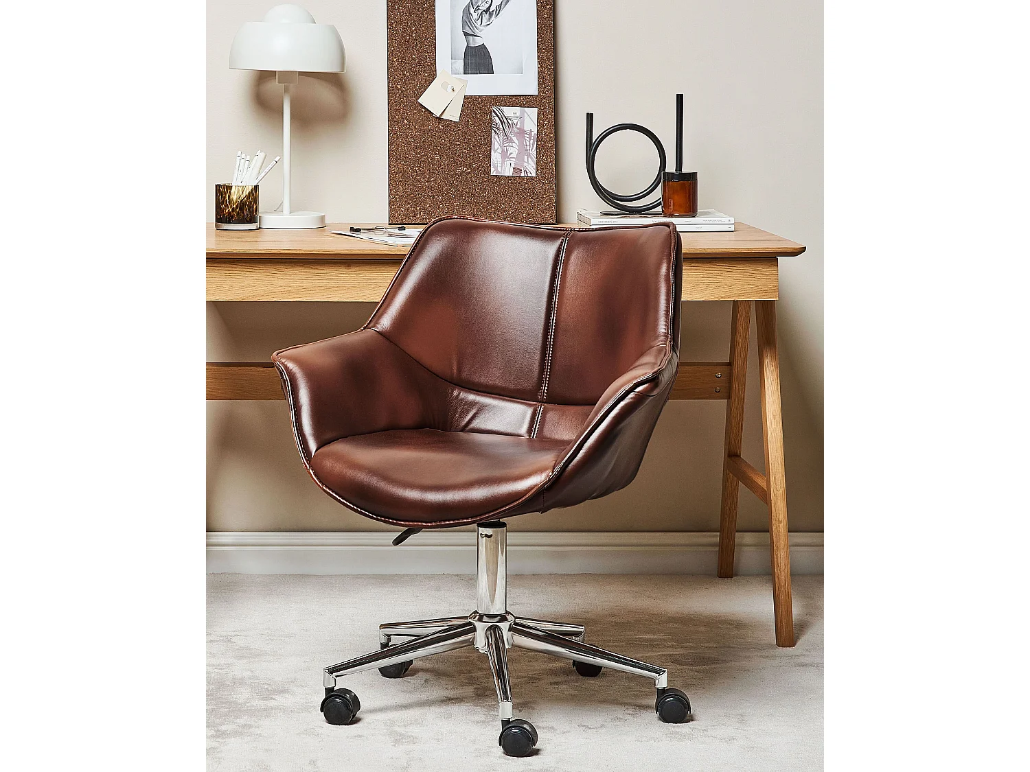 Chaise de bureau NEWDALE Cuir PU Marron foncé