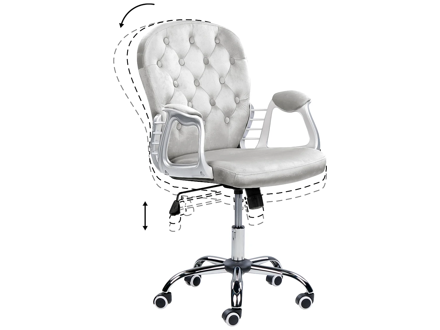 Bürostuhl Samtstoff hellgrau höhenverstellbar PRINCESS