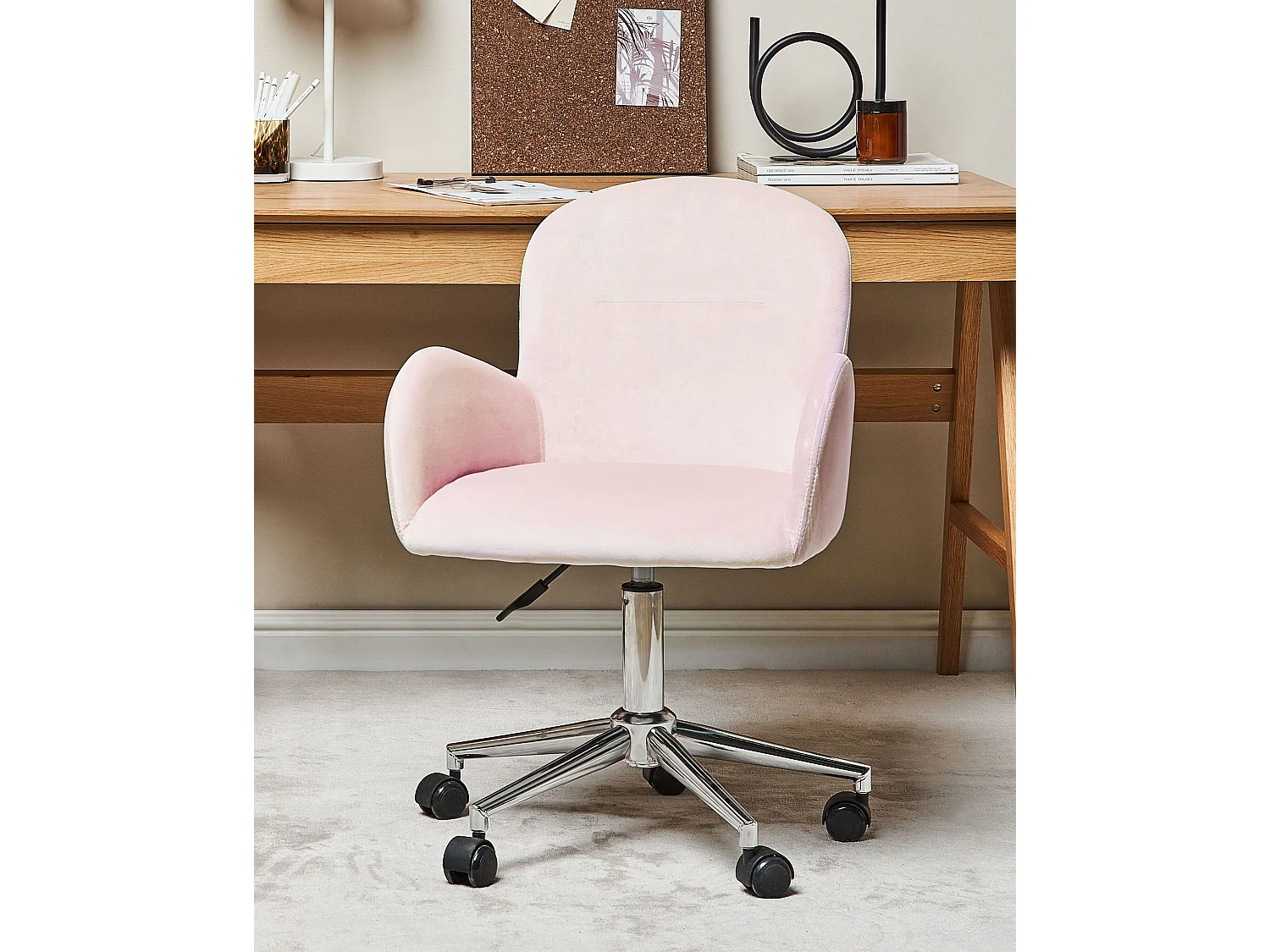 Cadeira de escritório PRIDDY Veludo Rosa