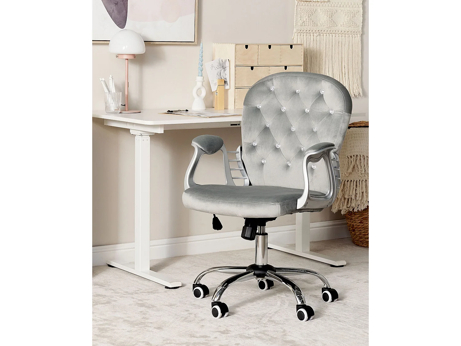 Chaise de bureau PRINCESS Velours Gris clair