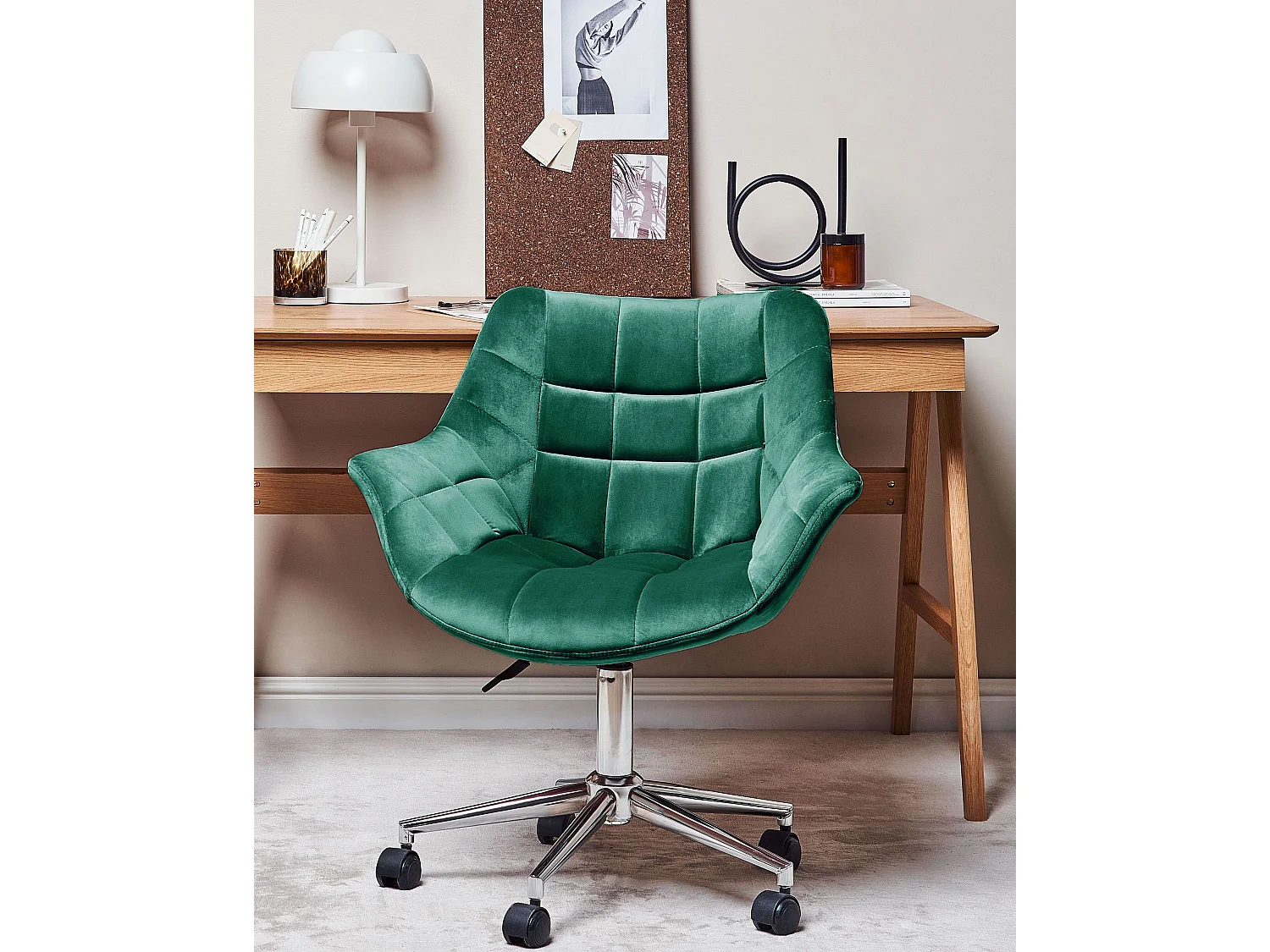 Sedia da scrivania LABELLE Velluto Verde smeraldo