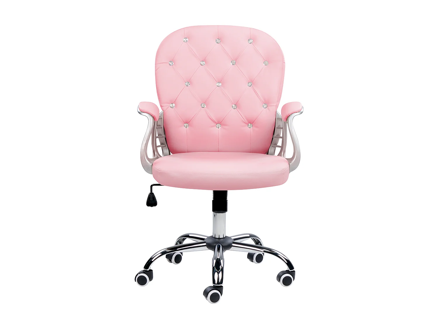 Schöner drehbarer Bürostuhl Kunstleder Verstellbare Rückenlehne mit Kristallknöpfen in Rosa Princess