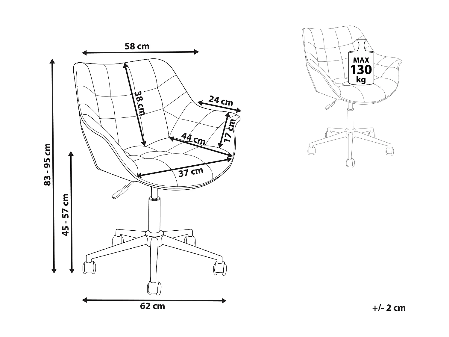 Chaise de bureau LABELLE Velours Gris