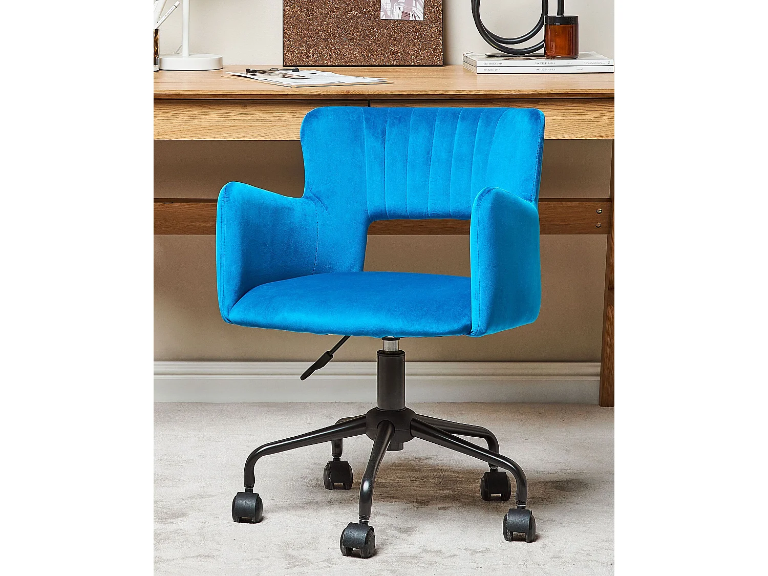 Chaise de bureau SANILAC II Velours Bleu