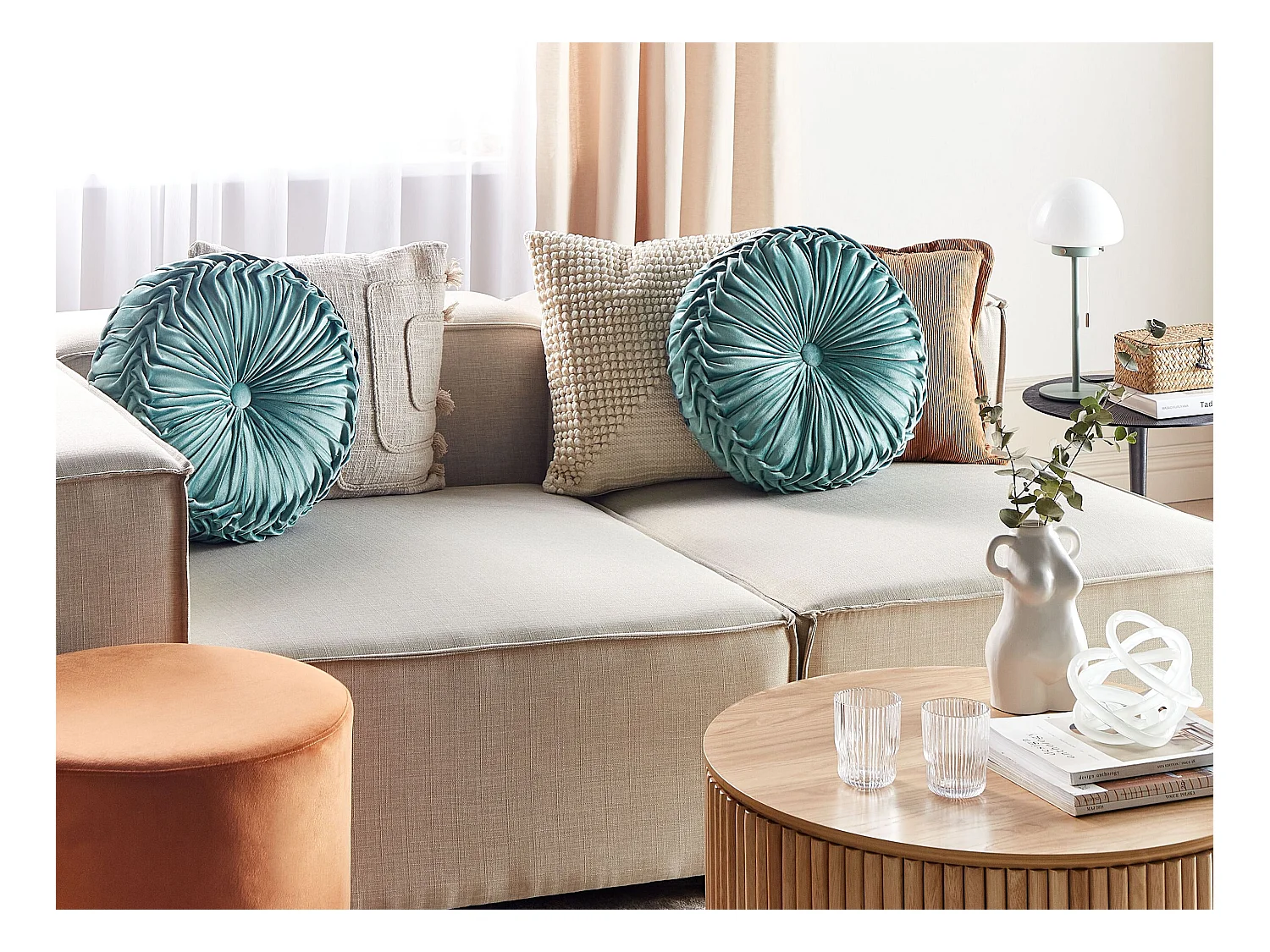 Dekokissen Boho-Stil 40 x 40 m Polsterbezug Türkisblau rund Udala