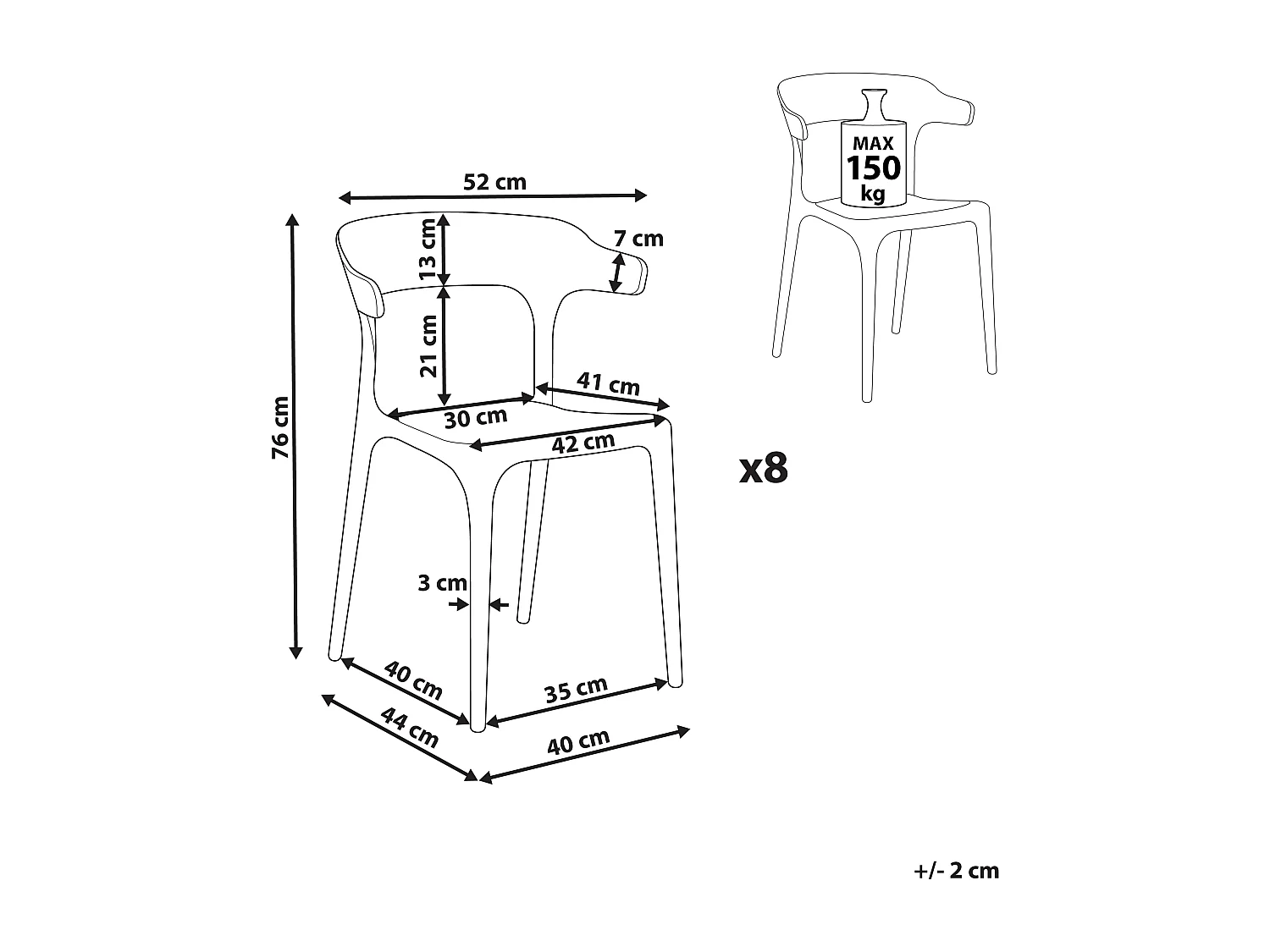 Lot de 8 chaises de salle à manger GUBBIO Gris