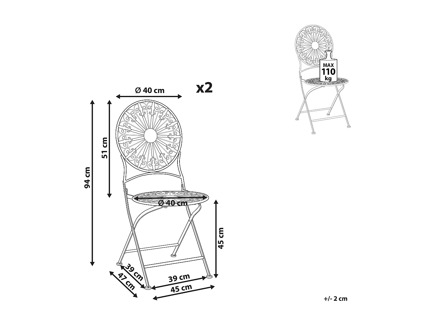 Lot de 2 chaises de jardin SCAFA Métal Blanc