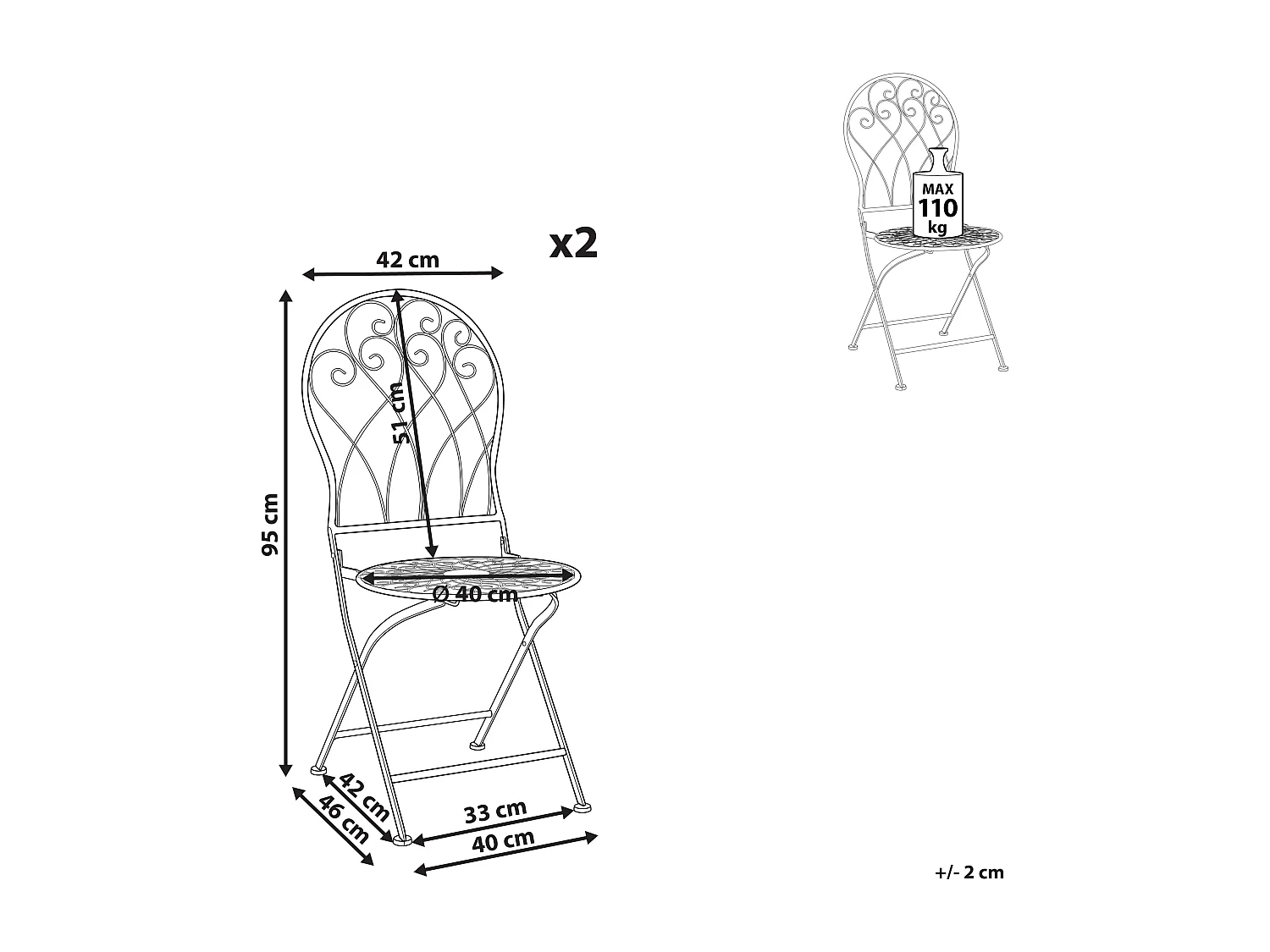 Lot de 2 chaises de jardin STIFFE Métal Blanc
