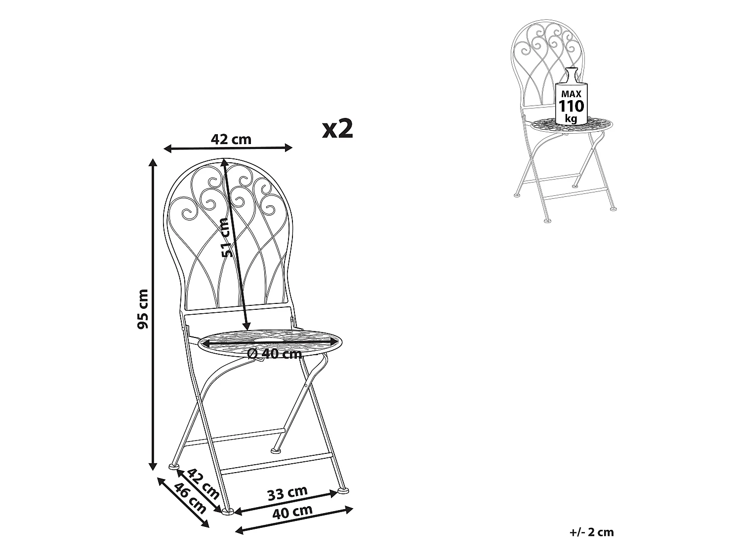Lot de 2 chaises de jardin STIFFE Métal Blanc