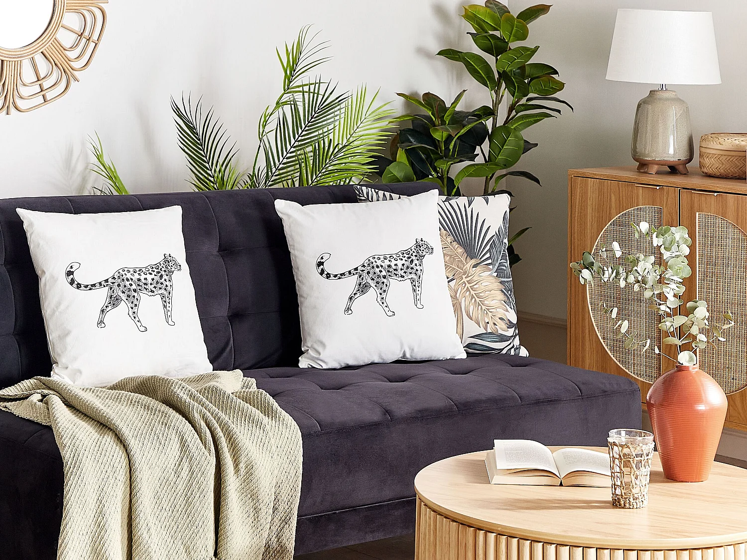 Set van 2 decoratieve kussens MARULA Katoen 45 x 45 cm Wit Dierenprint