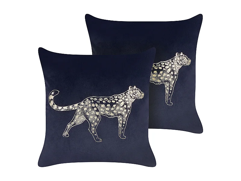 Lot de 2 coussins décoratifs MARULA Velours 45 x 45 cm Noir Motif animal