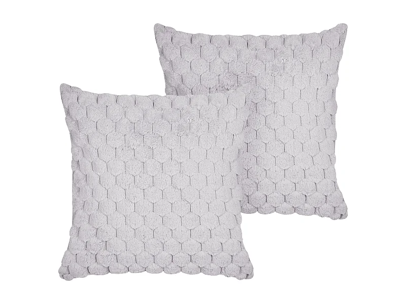 Conjunto de 2 almofadas decorativas PURSLANE Imitação de pele 43 x 43 cm Cinzento claro Padrão geométrico
