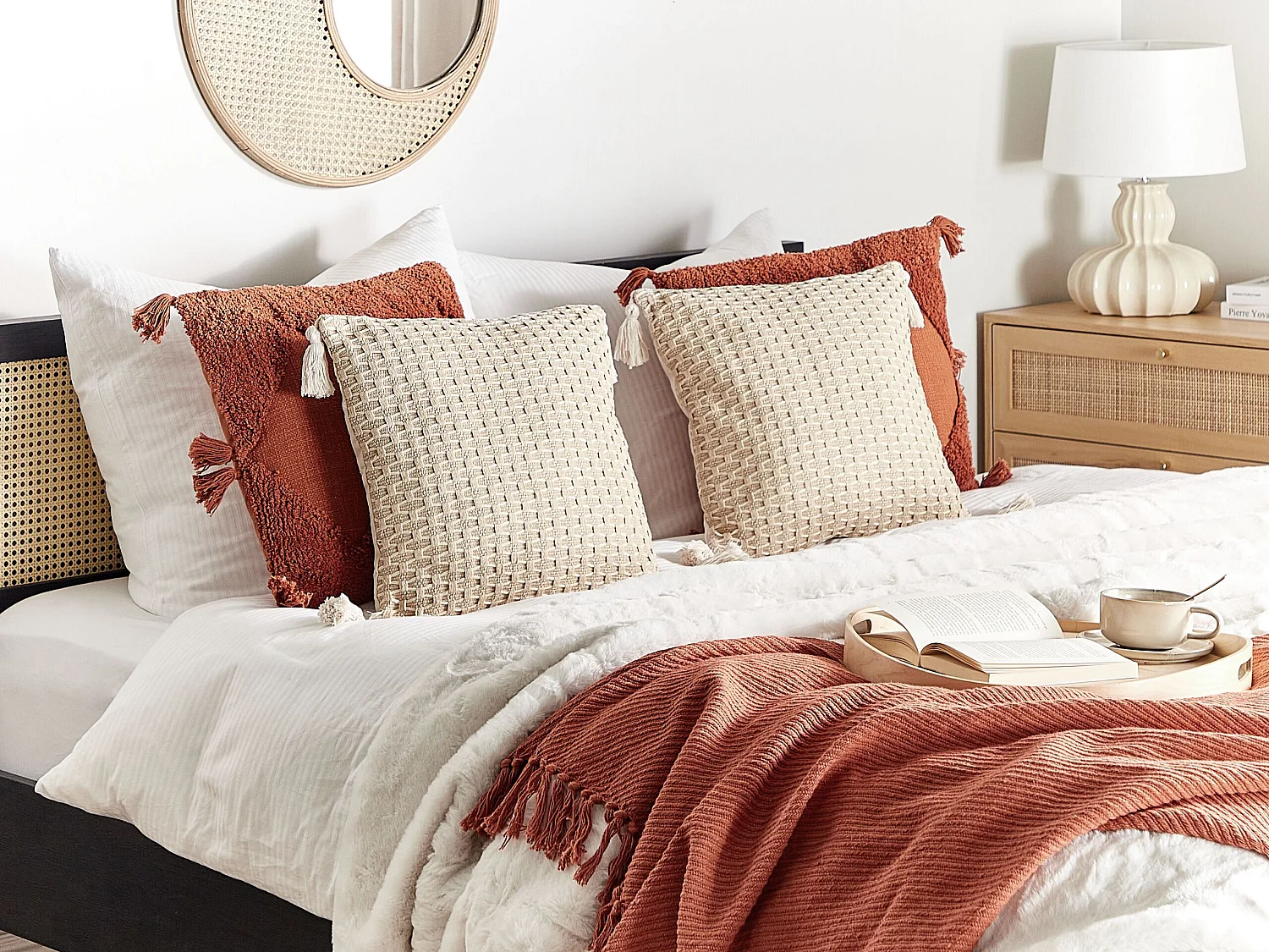 Lot de 2 coussins décoratifs HAKONE 42 x 42 cm Beige clair Motif géométrique