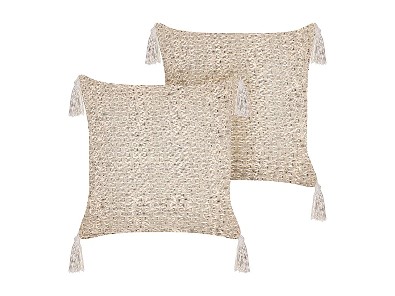Lot de 2 coussins décoratifs HAKONE 42 x 42 cm Beige clair Motif géométrique