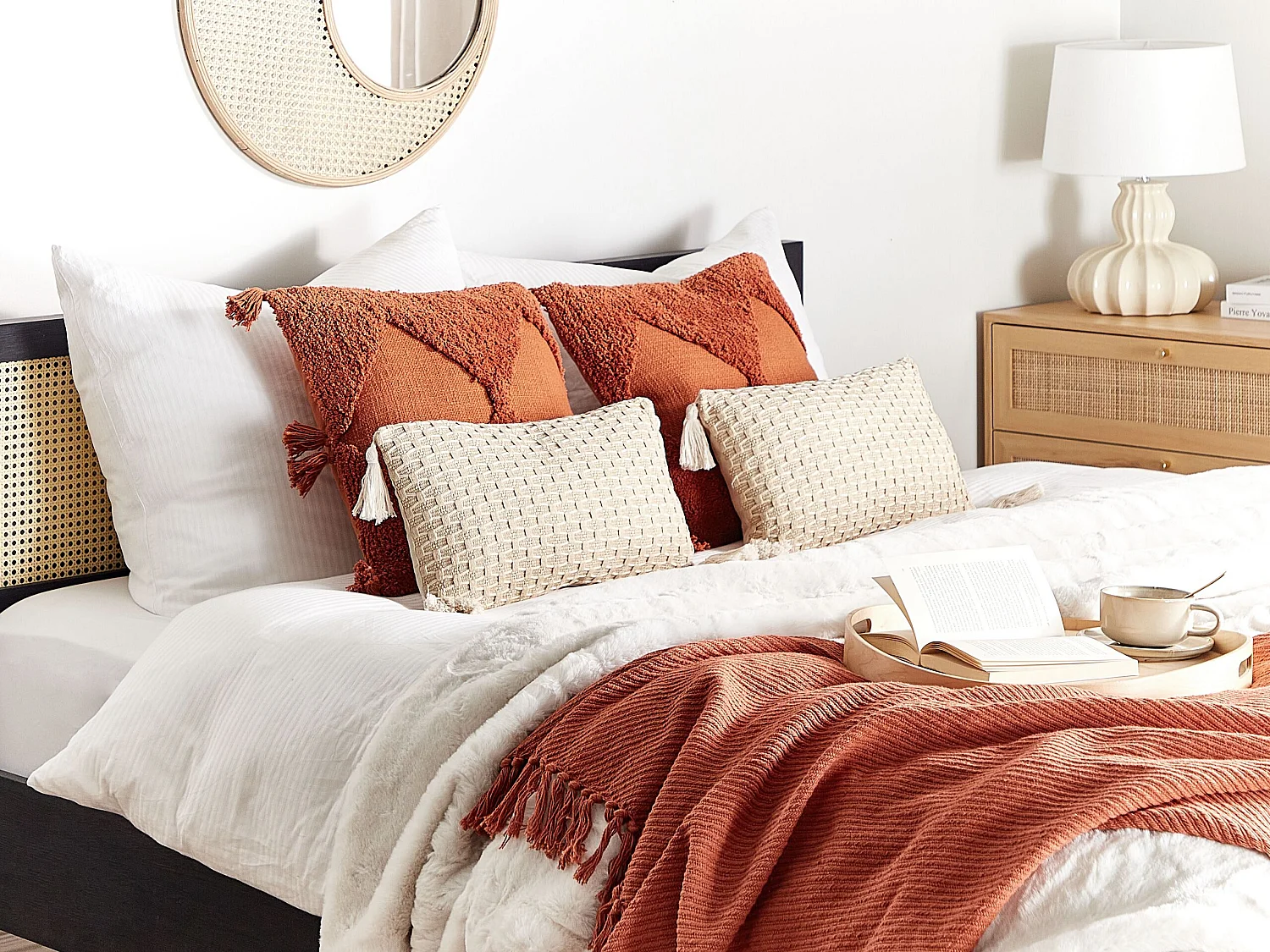 Lot de 2 coussins décoratifs HAKONE 45 x 25 cm Beige clair Motif géométrique