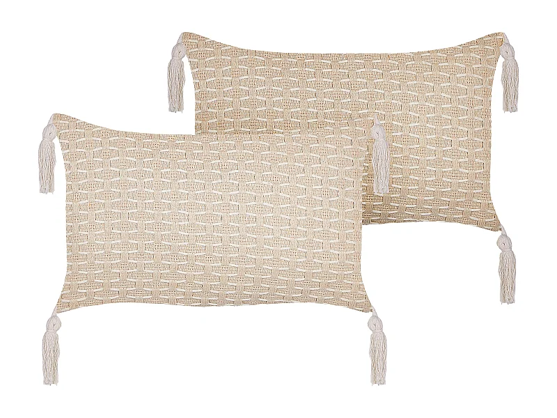 Lot de 2 coussins décoratifs HAKONE 45 x 25 cm Beige clair Motif géométrique