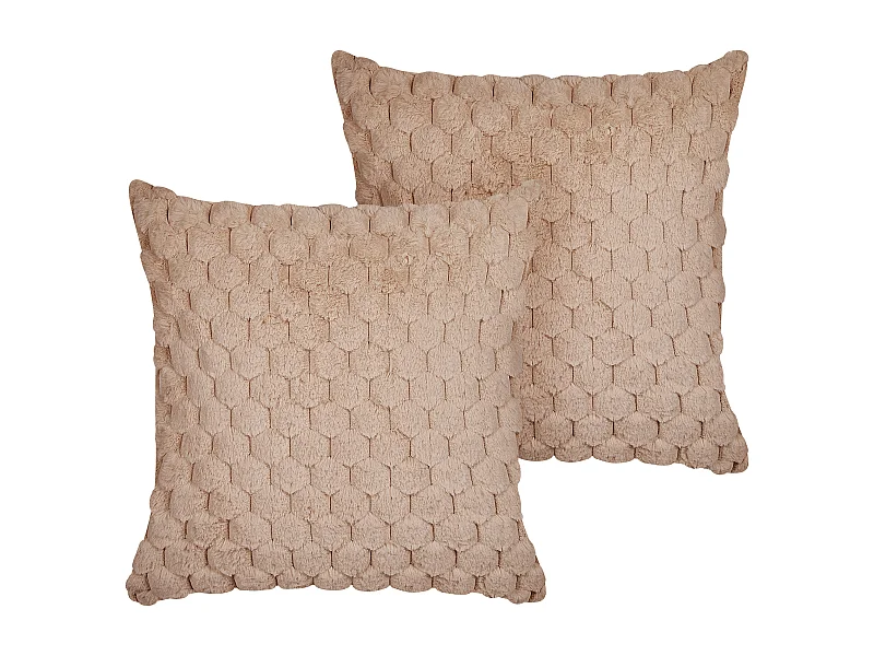 Conjunto de 2 cojines decorativos PURSLANE Pelo sintético 43 x 43 cm Arena Patrón geométrico