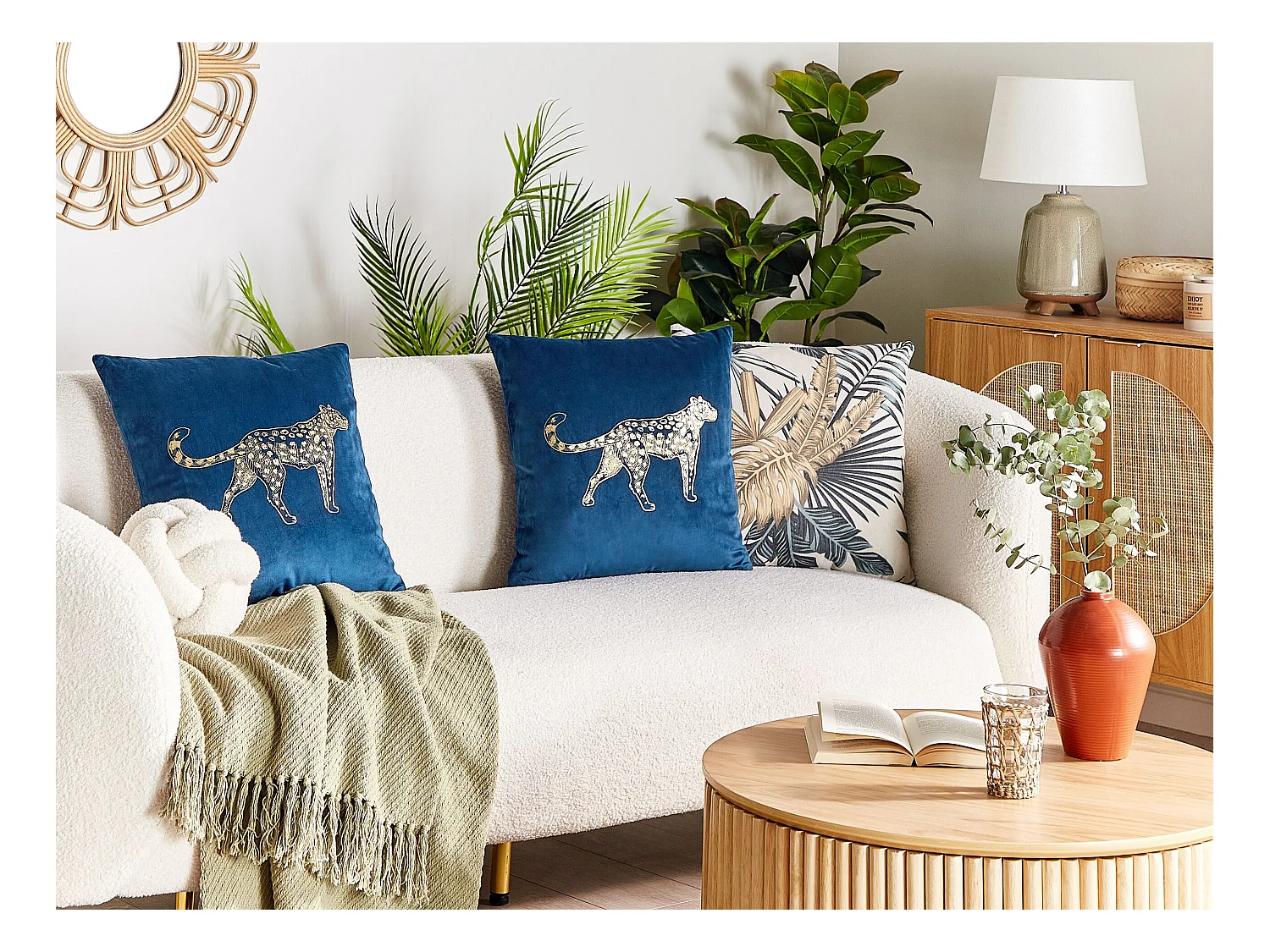 Lot de 2 coussins décoratifs MARULA Velours 45 x 45 cm Bleu marine Motif animal