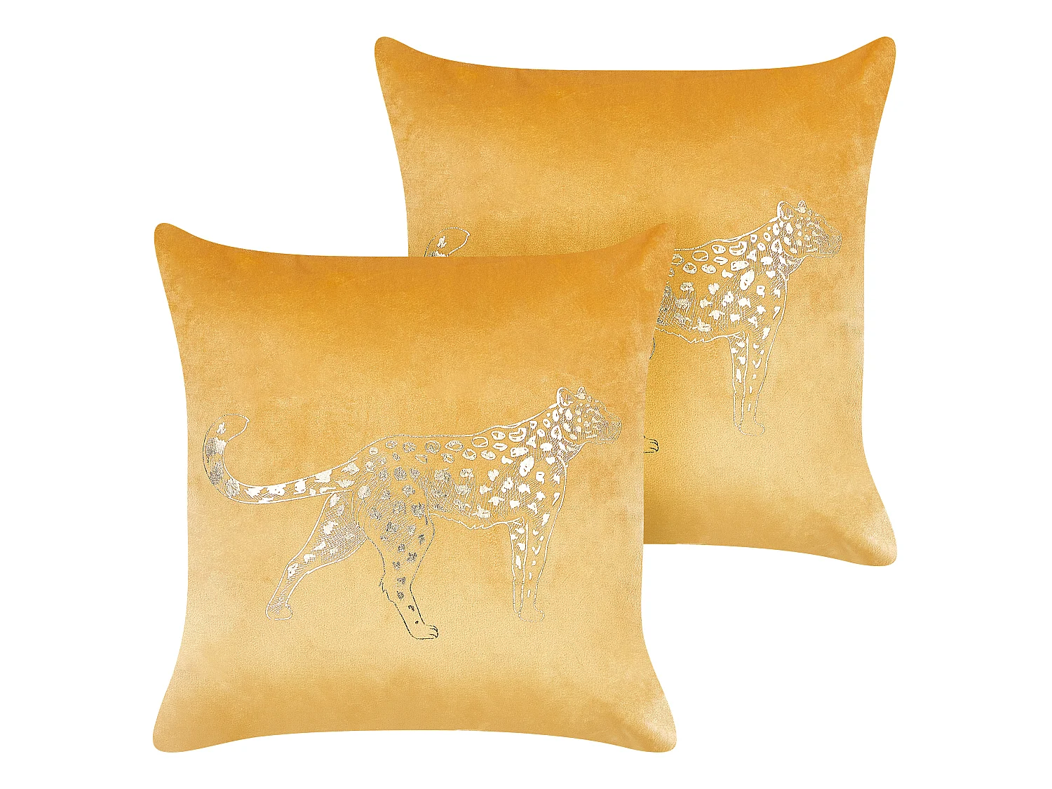 Set van 2 decoratieve kussens MARULA Fluweel 45 x 45 cm Mosterdgeel Dierenprint
