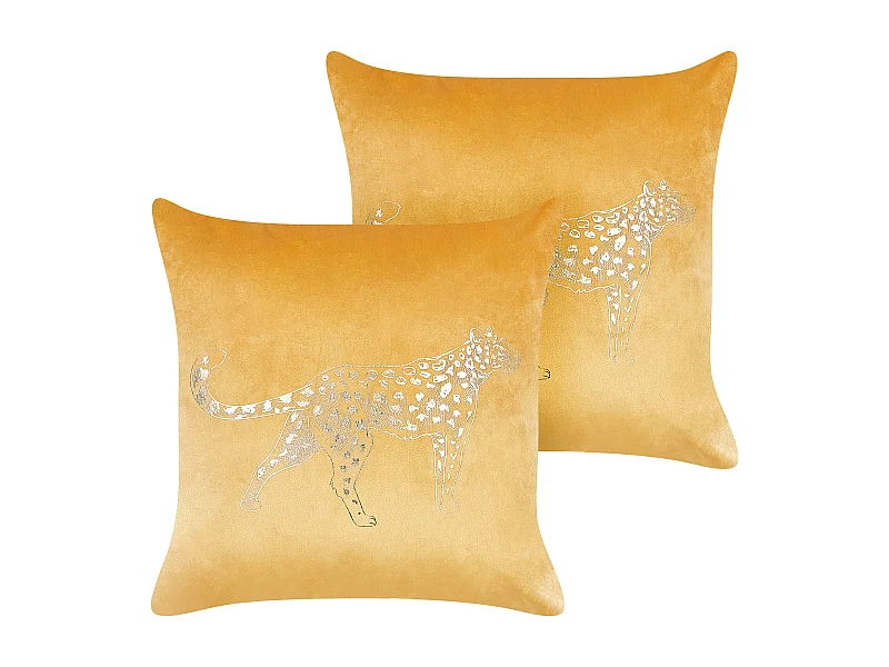 Lot de 2 coussins décoratifs MARULA Velours 45 x 45 cm Moutarde Motif animal