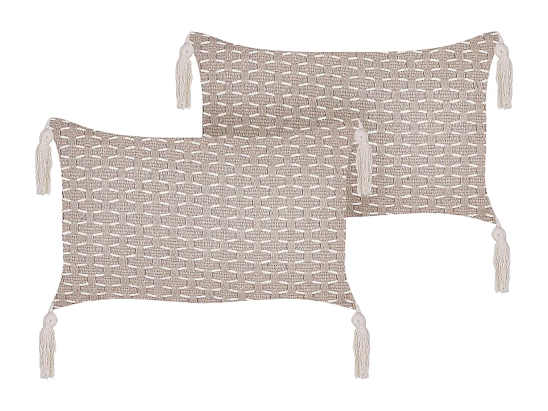 Lot de 2 coussins décoratifs HAKONE 45 x 25 cm Taupe Motif géométrique