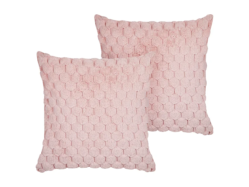 Set aus 2 dekorativen Streukissen aus Kunstfell 43 x 43 cm HRosa Purslane