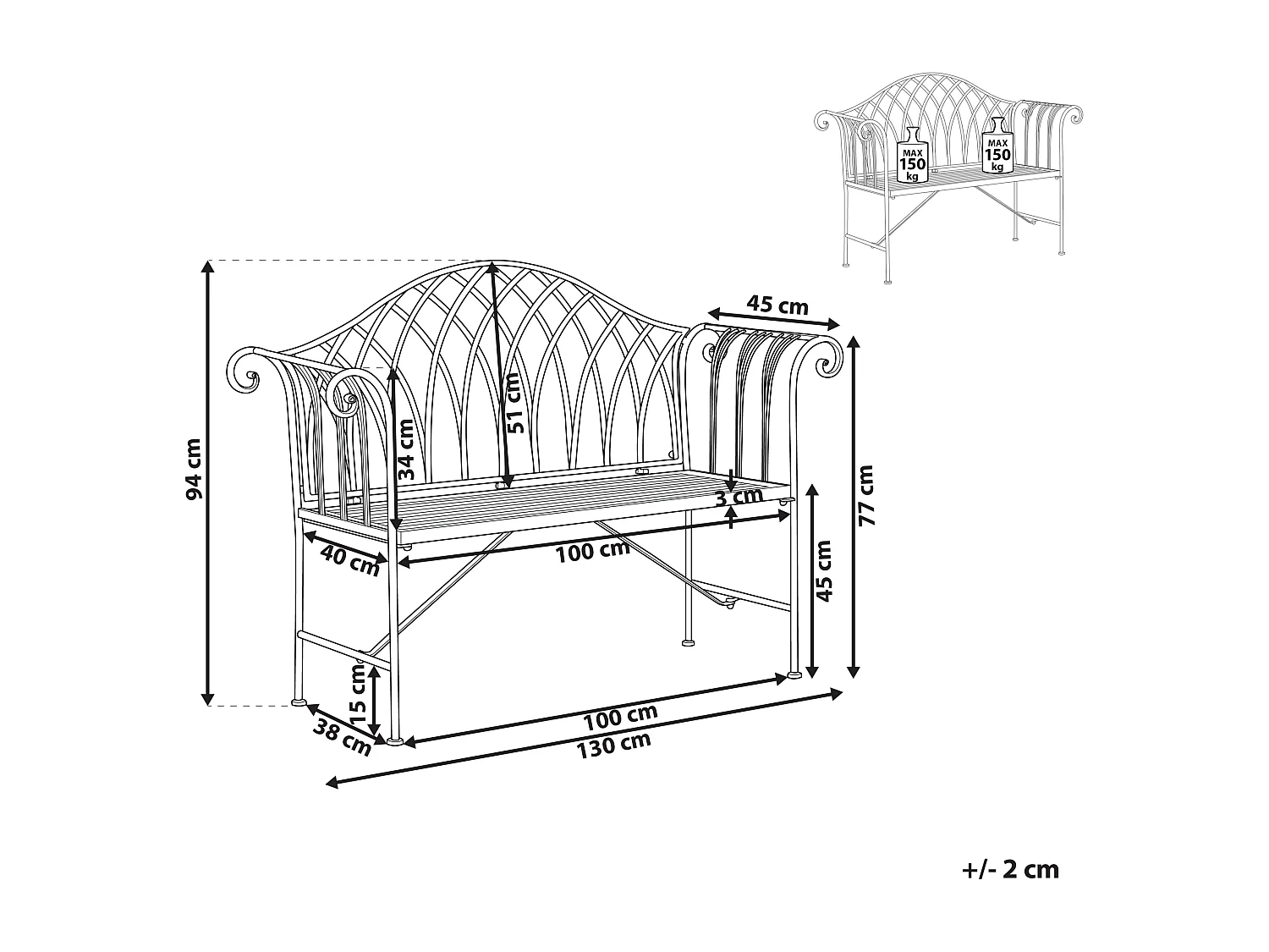Banco de jardín MILAZZO 130 cm Metal Verde claro