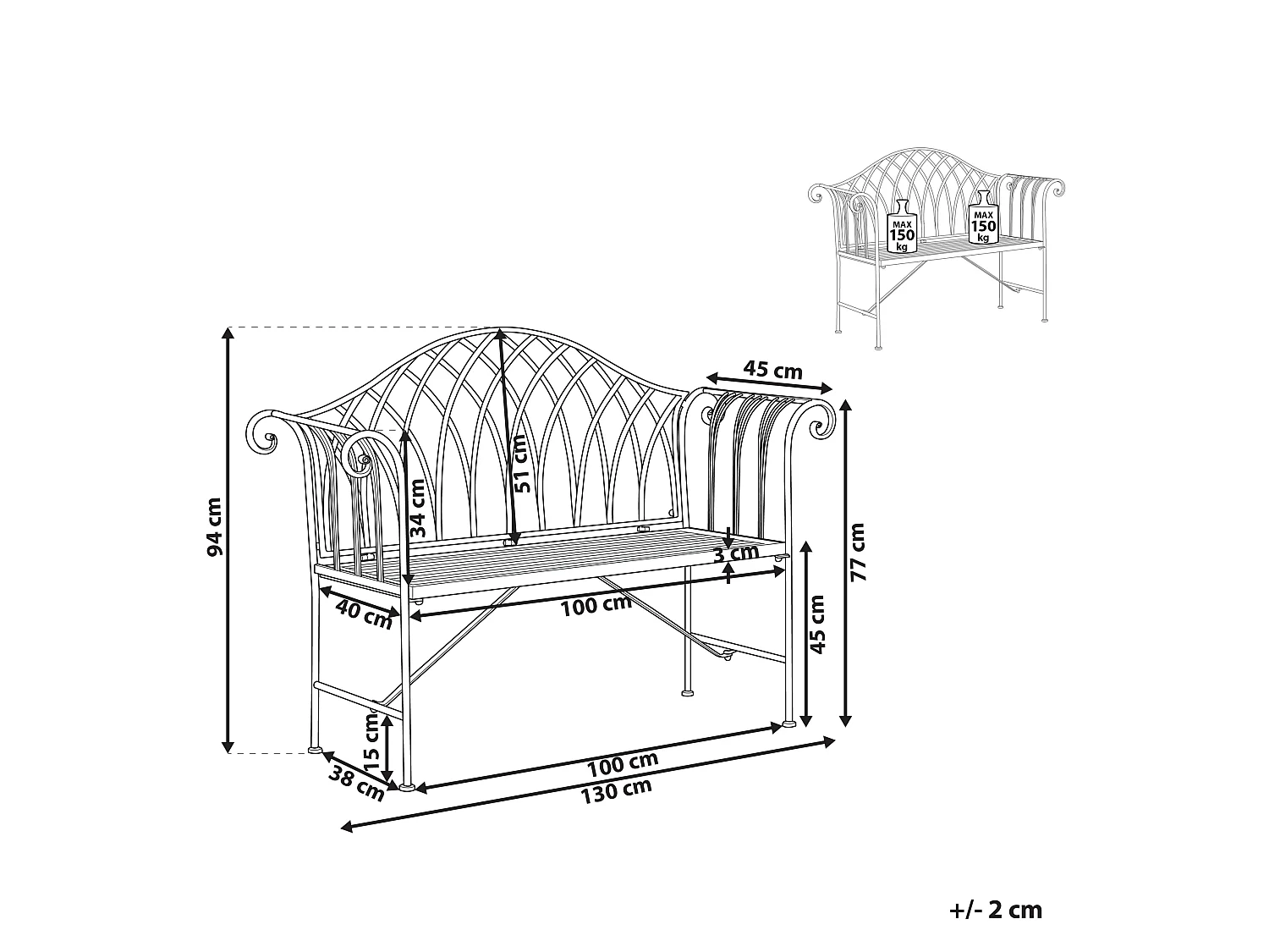 Banc de jardin MILAZZO 130 cm Métal Vert clair