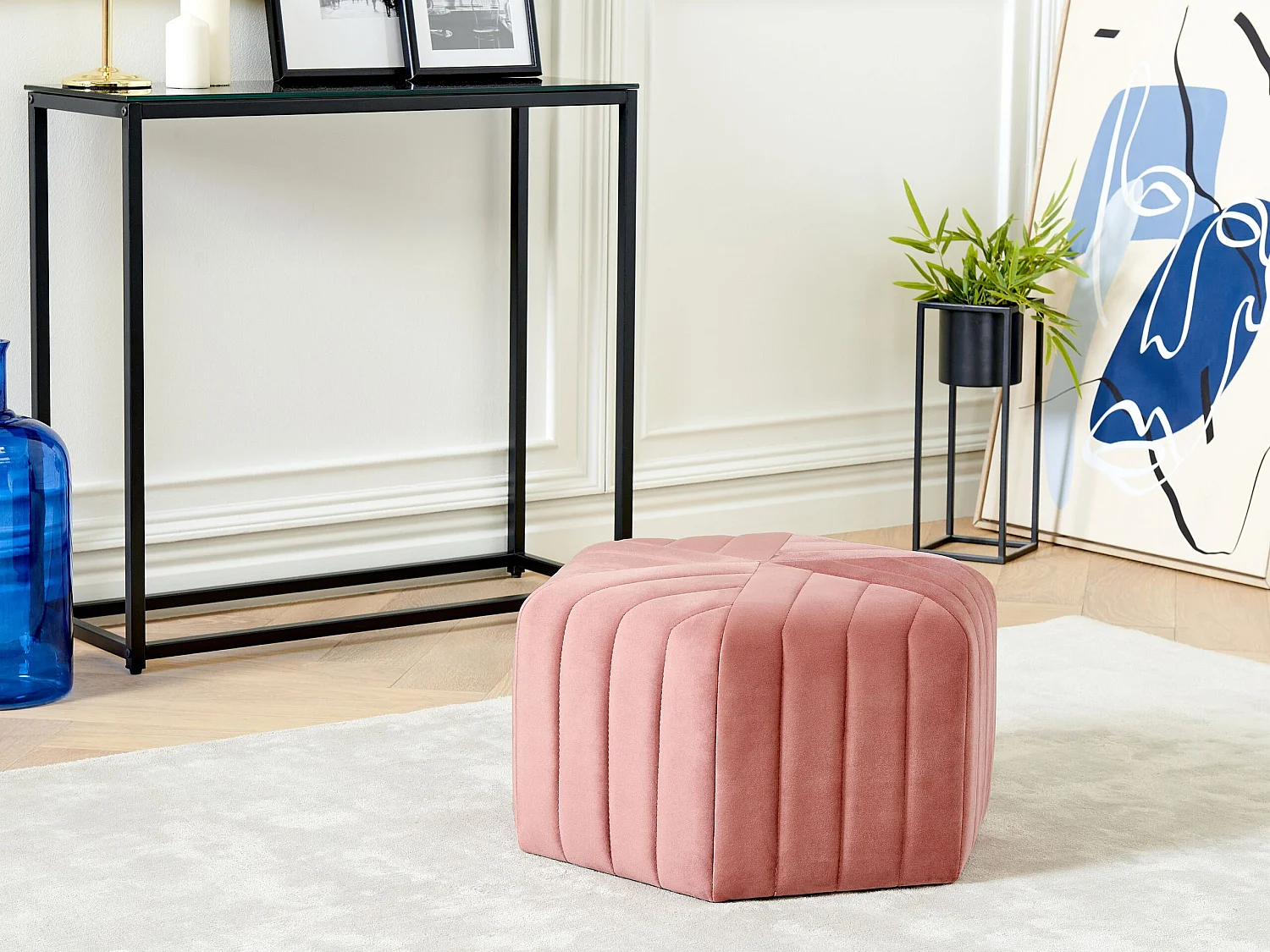 Pouf in Rosa aus hochwertigem Samtstoff sechseckige Form Murietta