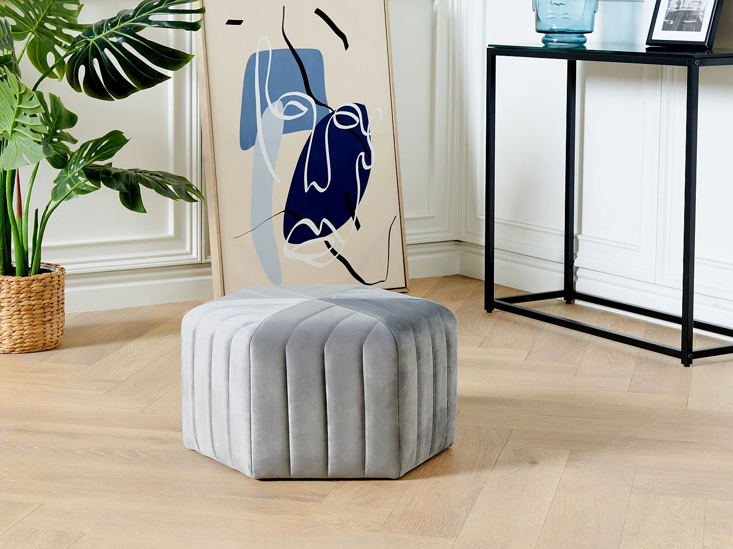 Pouf MURIETTA Velours Gris clair