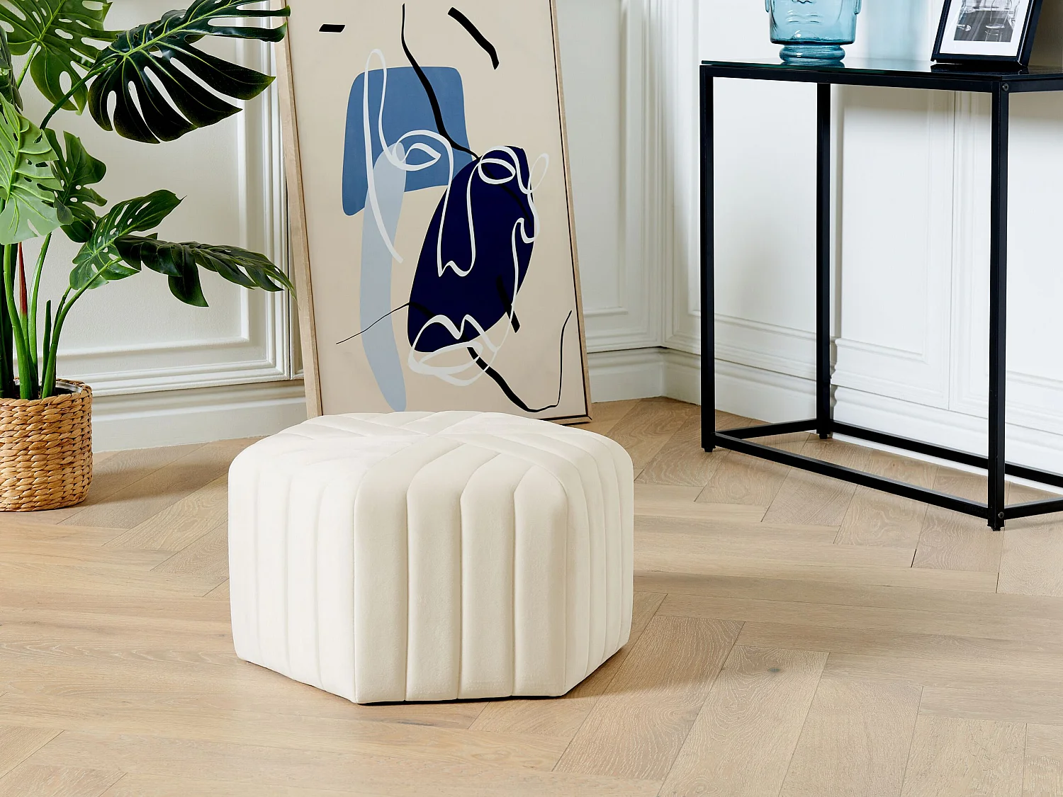 Pouf MURIETTA Velours Blanc cassé