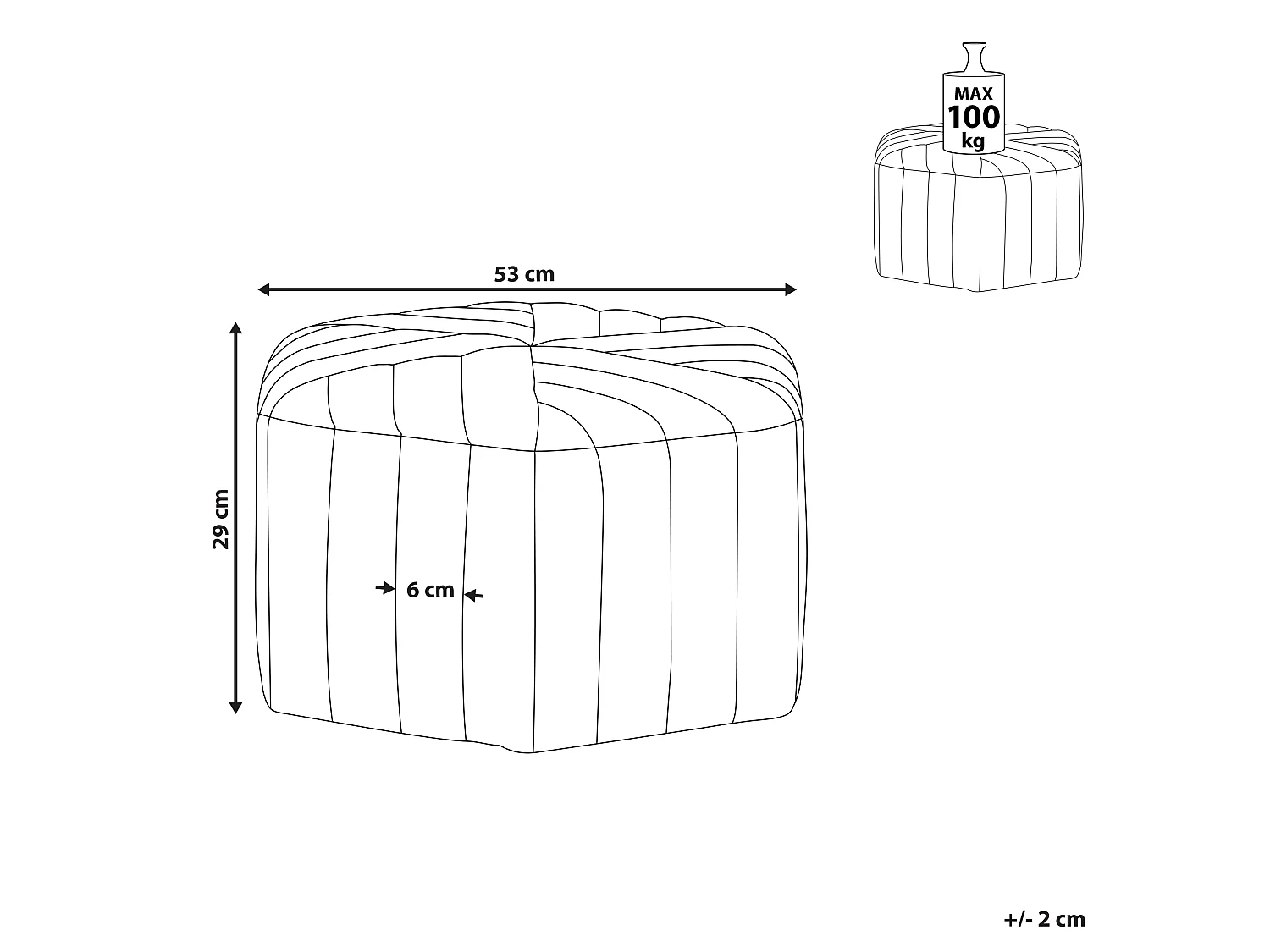 Pouf MURIETTA Samtstoff Creme 53 cm 48 cm 29 cm