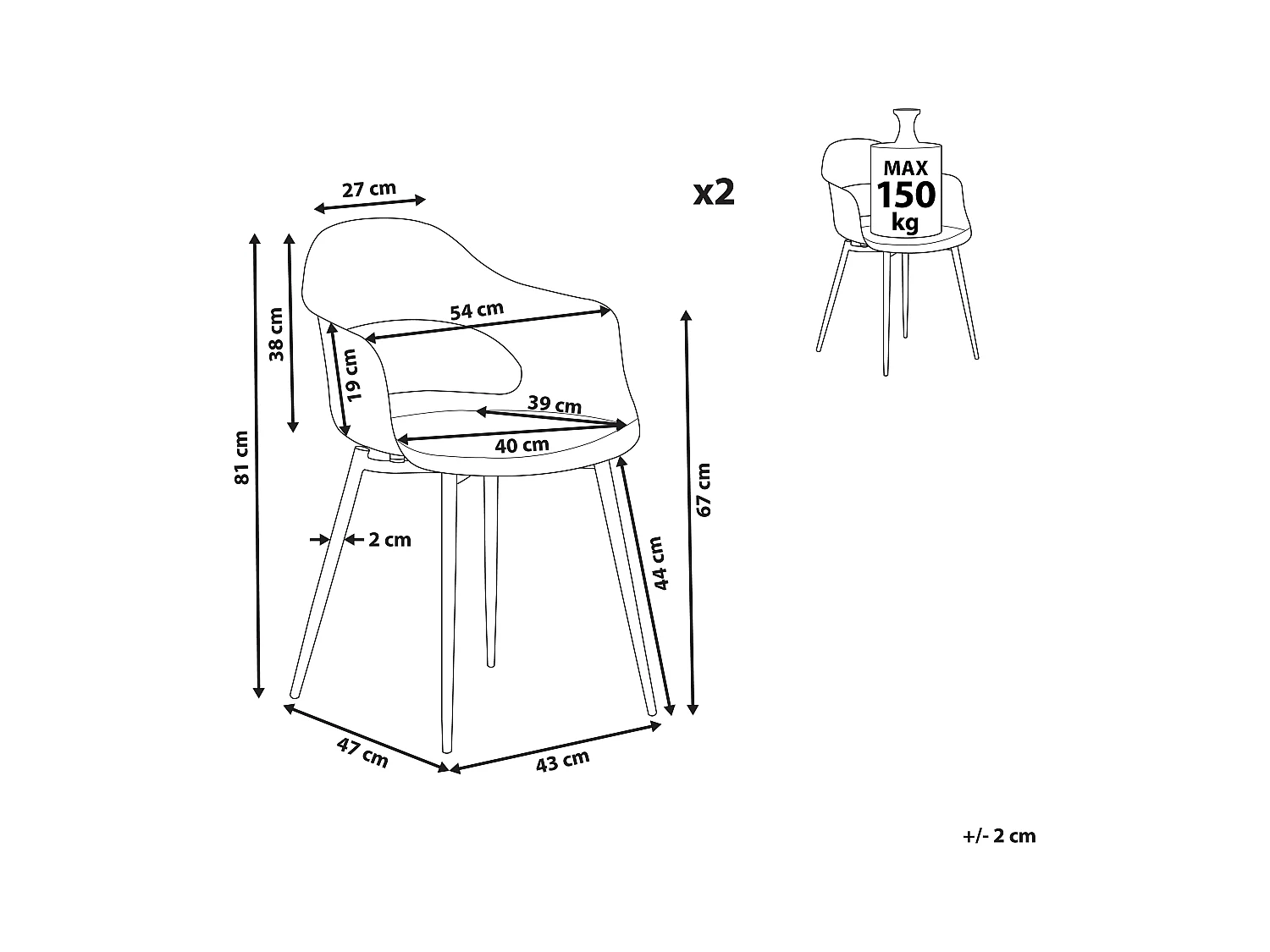 Lot de 2 chaises de salle à manger UTICA Vert clair