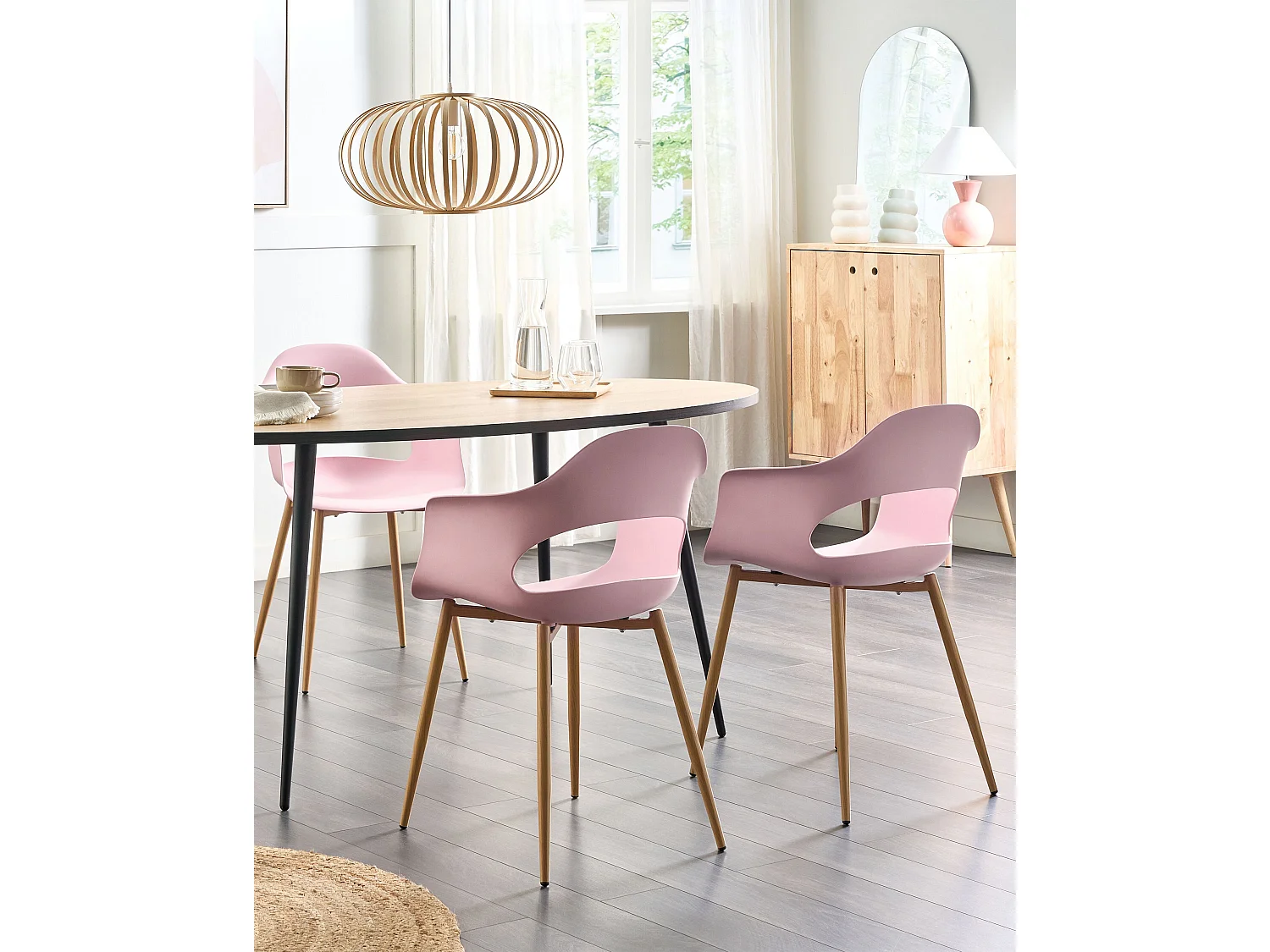 Esszimmerstuhl 2er Set rosa Kunststoff mit Metallgestell Skandi Modern Utica