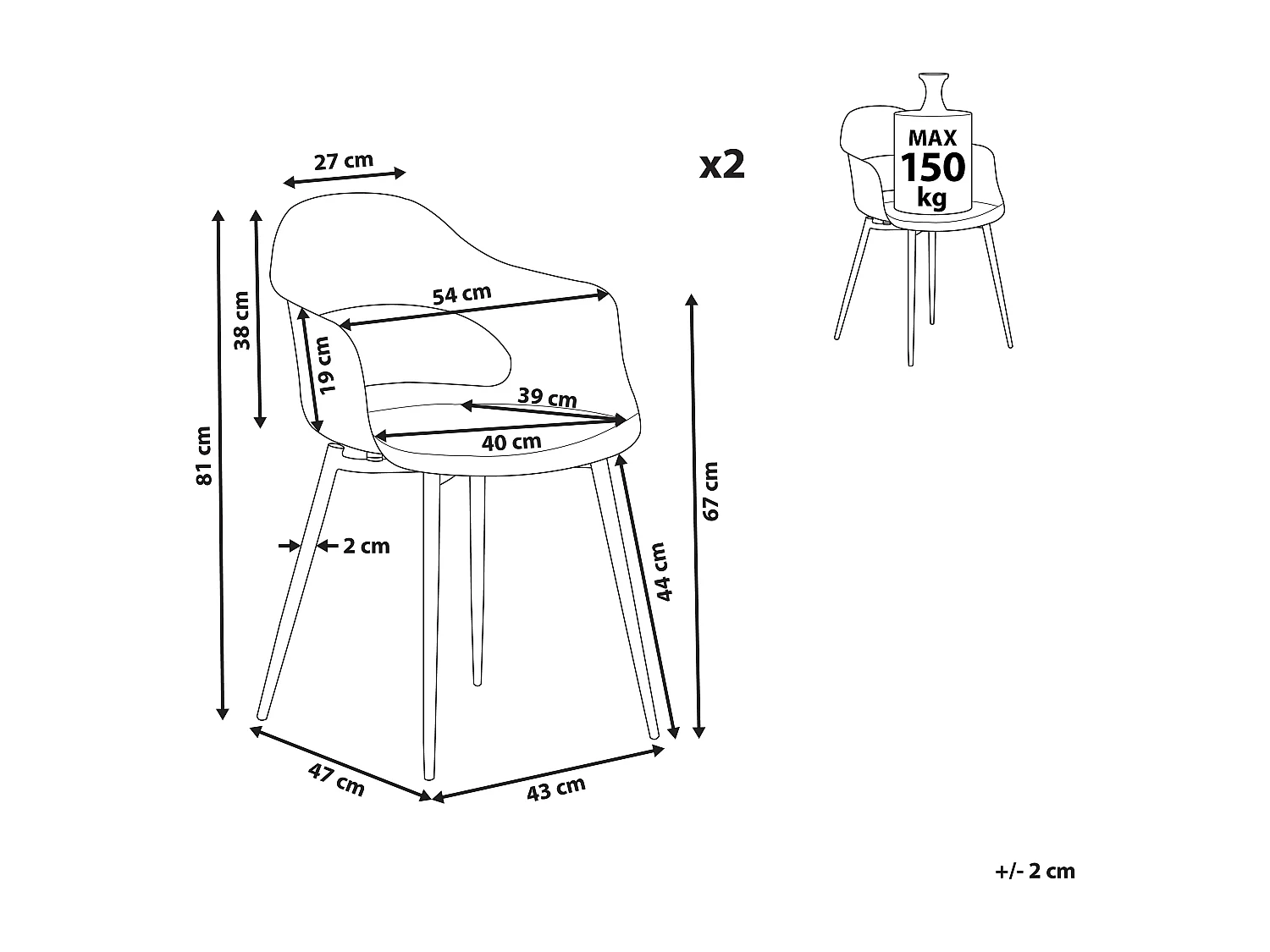 Conjunto de 2 cadeiras de jantar UTICA Rosa