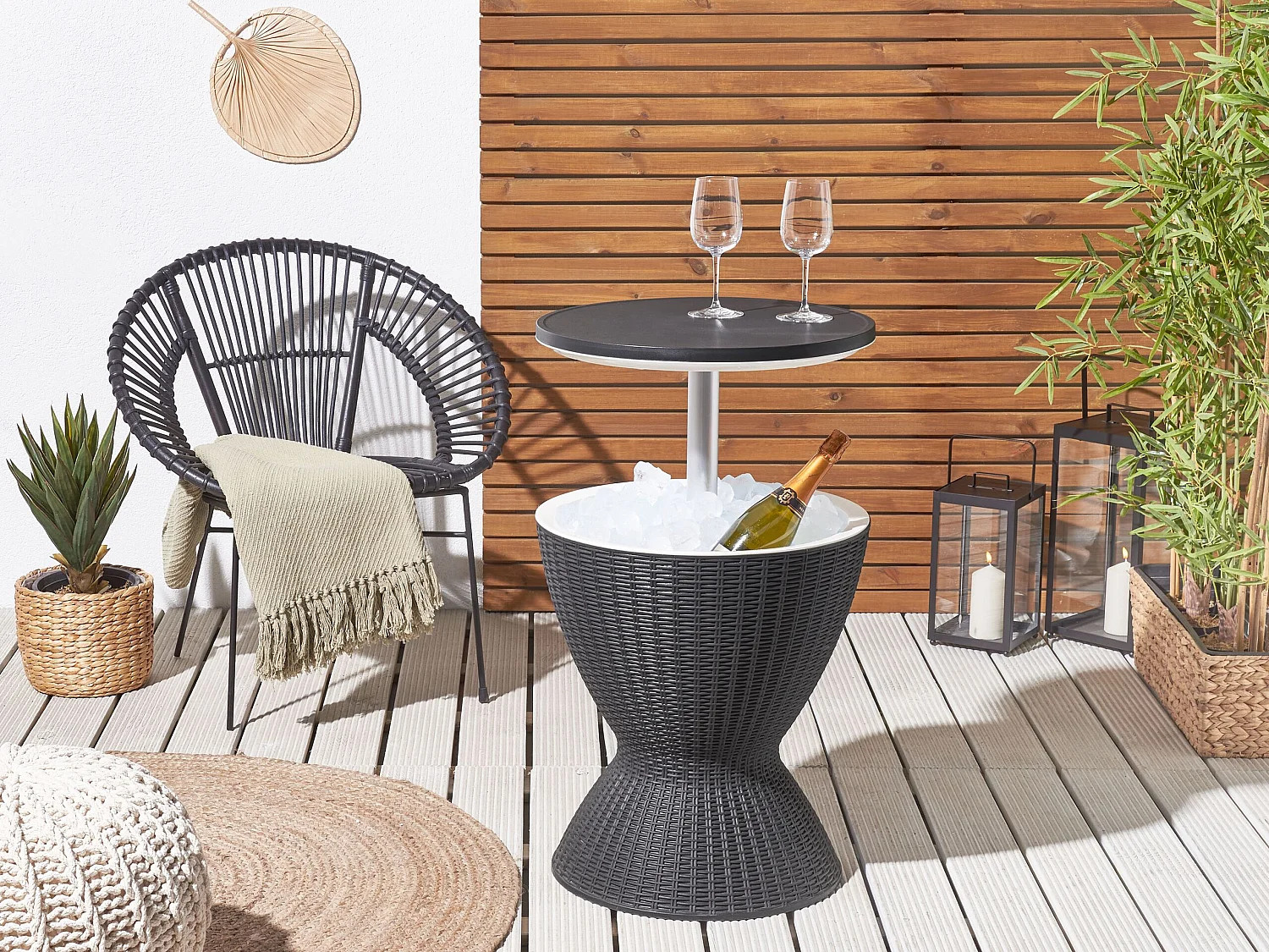 Glacière de bar AISA 49 cm 49 cm Imitation bois Noir