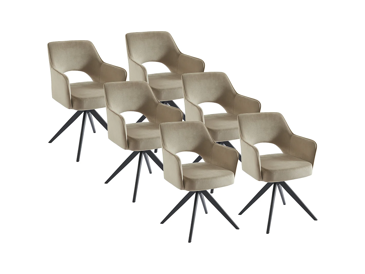 Lot de 6 chaises pivotantes avec accoudoirs en velours et métal noir - Beige - KONYA