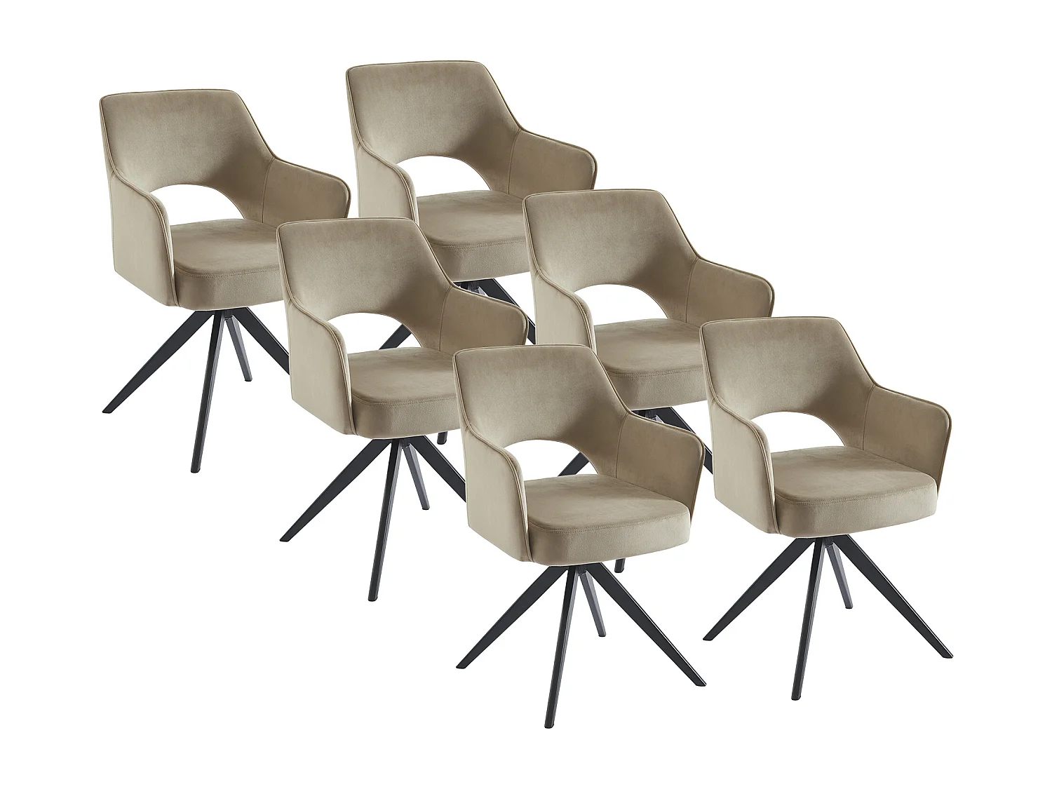 Set van 6 draaistoelen met armleuningen van fluweel en zwart metaal - Beige - KONYA