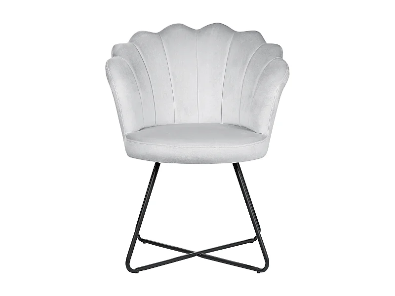 Sessel Muschel-Design Samt grau rund mit schwarzem Metallgestell Retro Lovelock