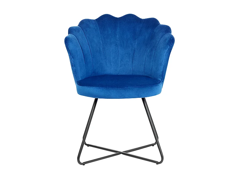 Sessel Muschel-Design Samt blau rund mit schwarzem Metallgestell Retro Lovelock