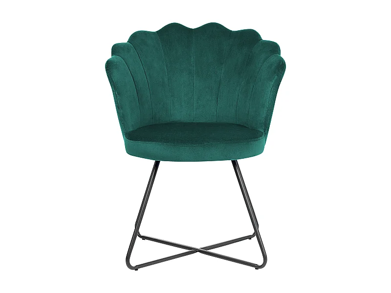 Sessel Muschel-Design Samt grün rund mit schwarzem Metallgestell Retro Lovelock