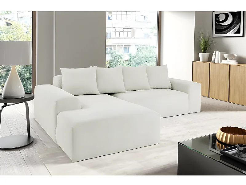 Canapé d'angle MODULA angle gauche blanc tissu bouclette
