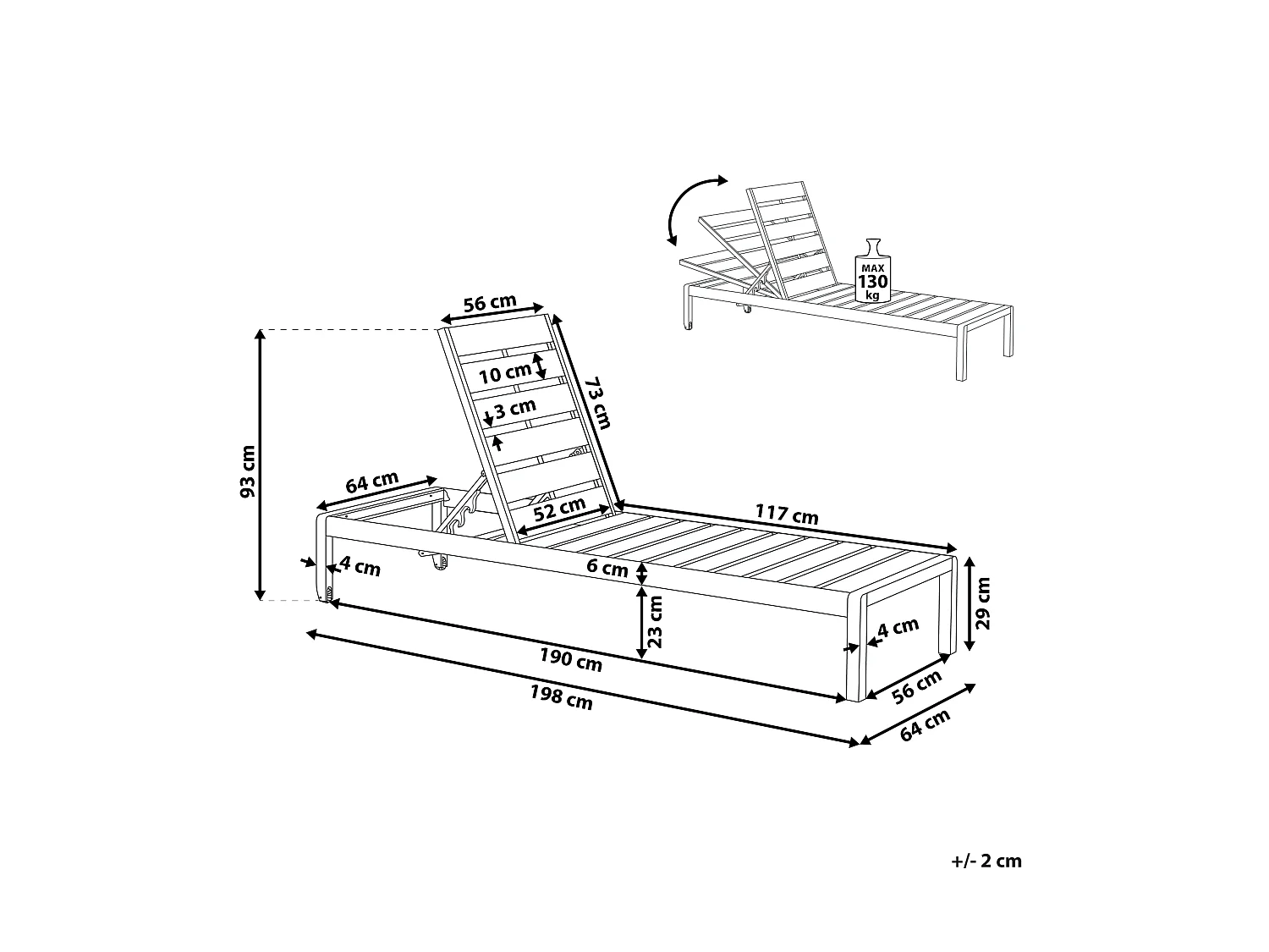 Gartenliege Kunstholz verstellbare Rückenlehne hellbraun / schwarz Nardo