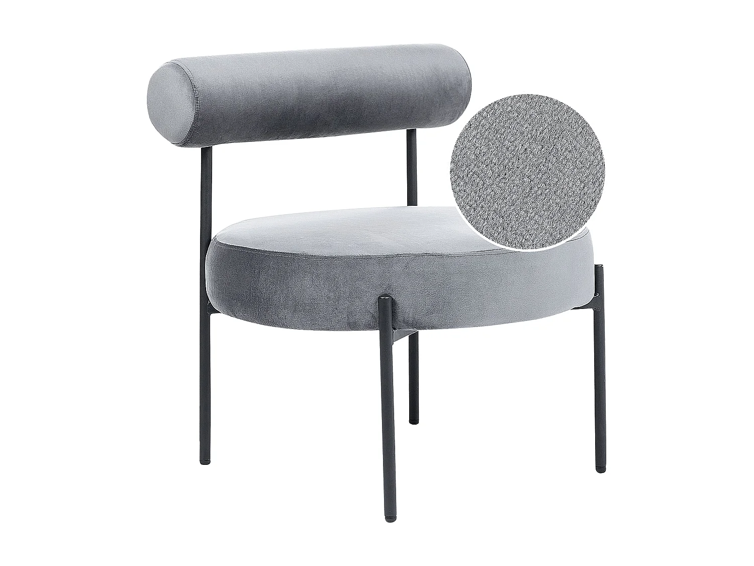 Sessel rund Samt grau niedrige Lehne schwarze Metallbeine Retro Alpha