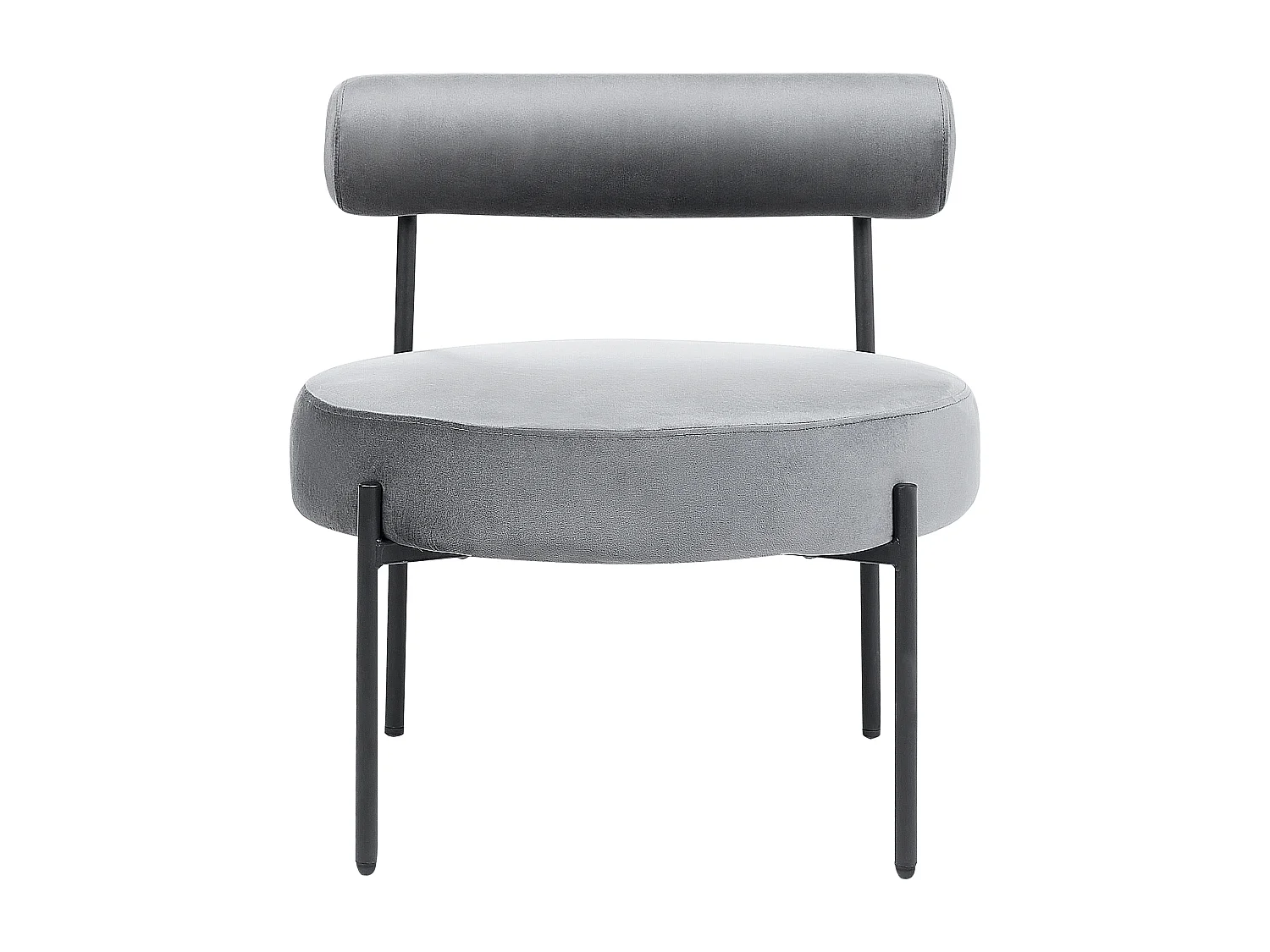 Sessel rund Samt grau niedrige Lehne schwarze Metallbeine Retro Alpha