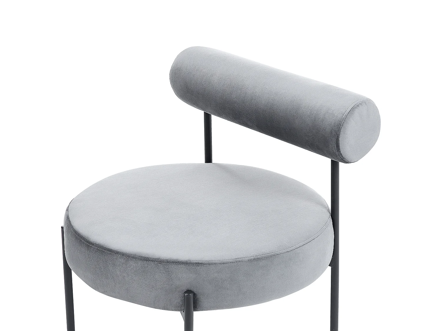 Sessel rund Samt grau niedrige Lehne schwarze Metallbeine Retro Alpha