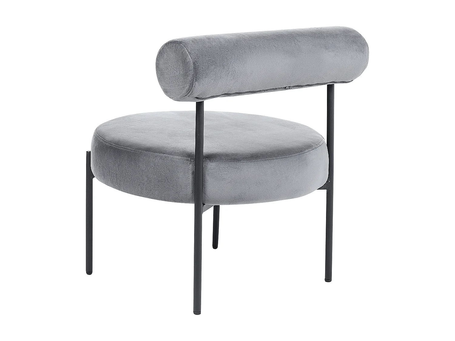 Sessel rund Samt grau niedrige Lehne schwarze Metallbeine Retro Alpha