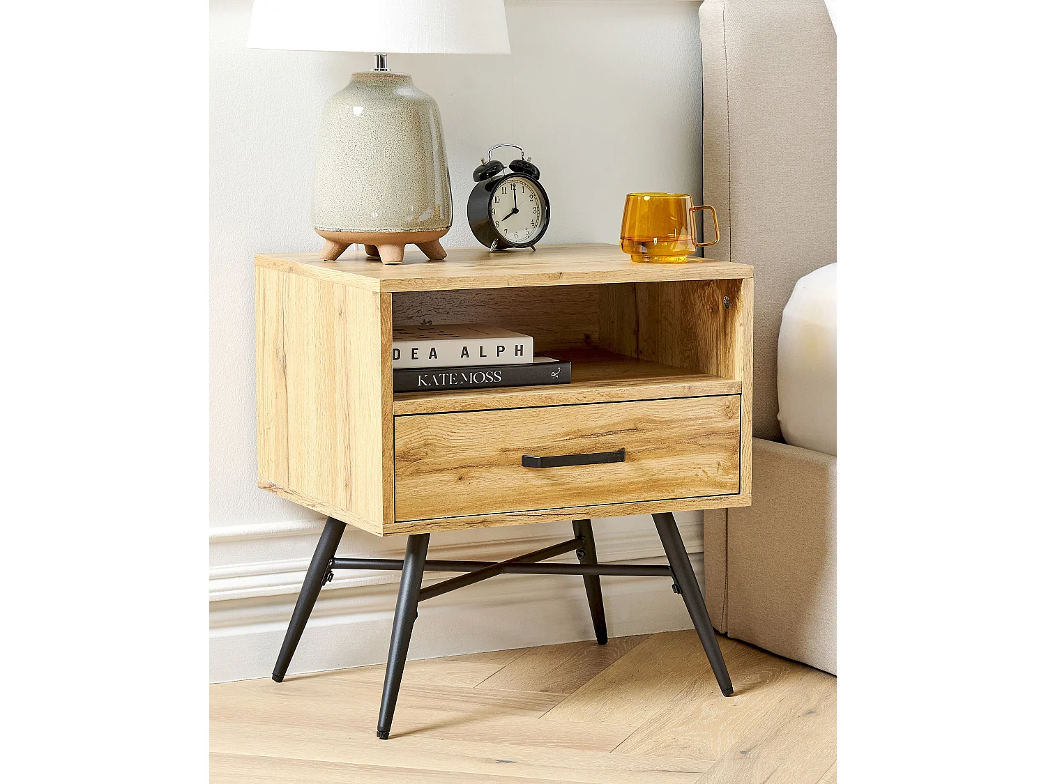 Mesita de noche 1 cajón LUBOCK Marrón claro