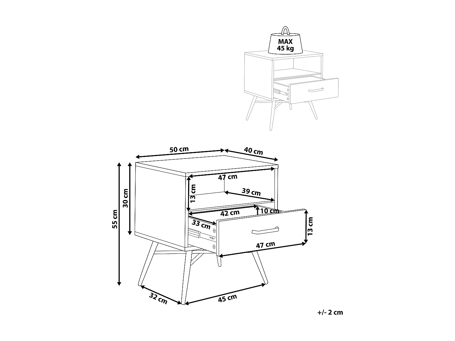 Mesita de noche 1 cajón LUBOCK Marrón claro